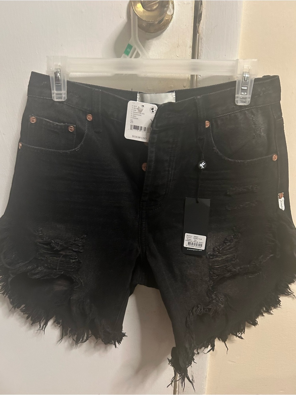 One Teaspoon Black Ripped Denim Shorts with Copper Rivets by Free People